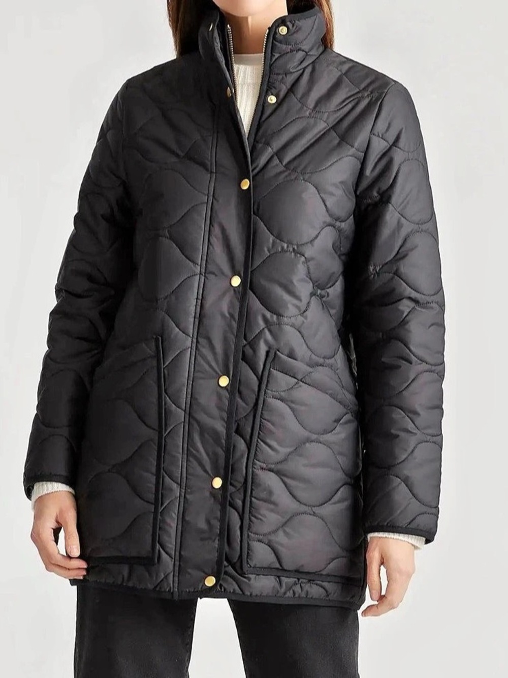 Quince Quilted Long Puffer Jacket in Black Size Large